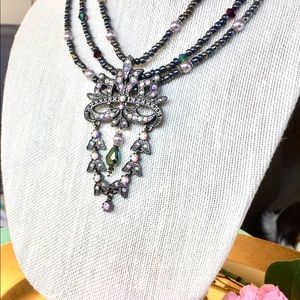 Mascaraed Mask Necklace, Crystals and glass beads.